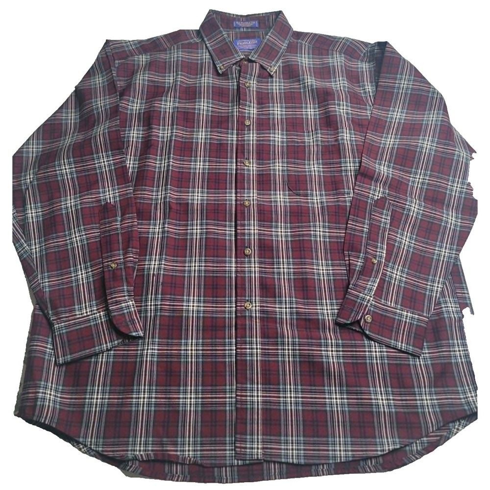 Pendleton Sir Pendleton Button Down Shirt Plaid 100% Wool Long Sleeve Red Men XL
